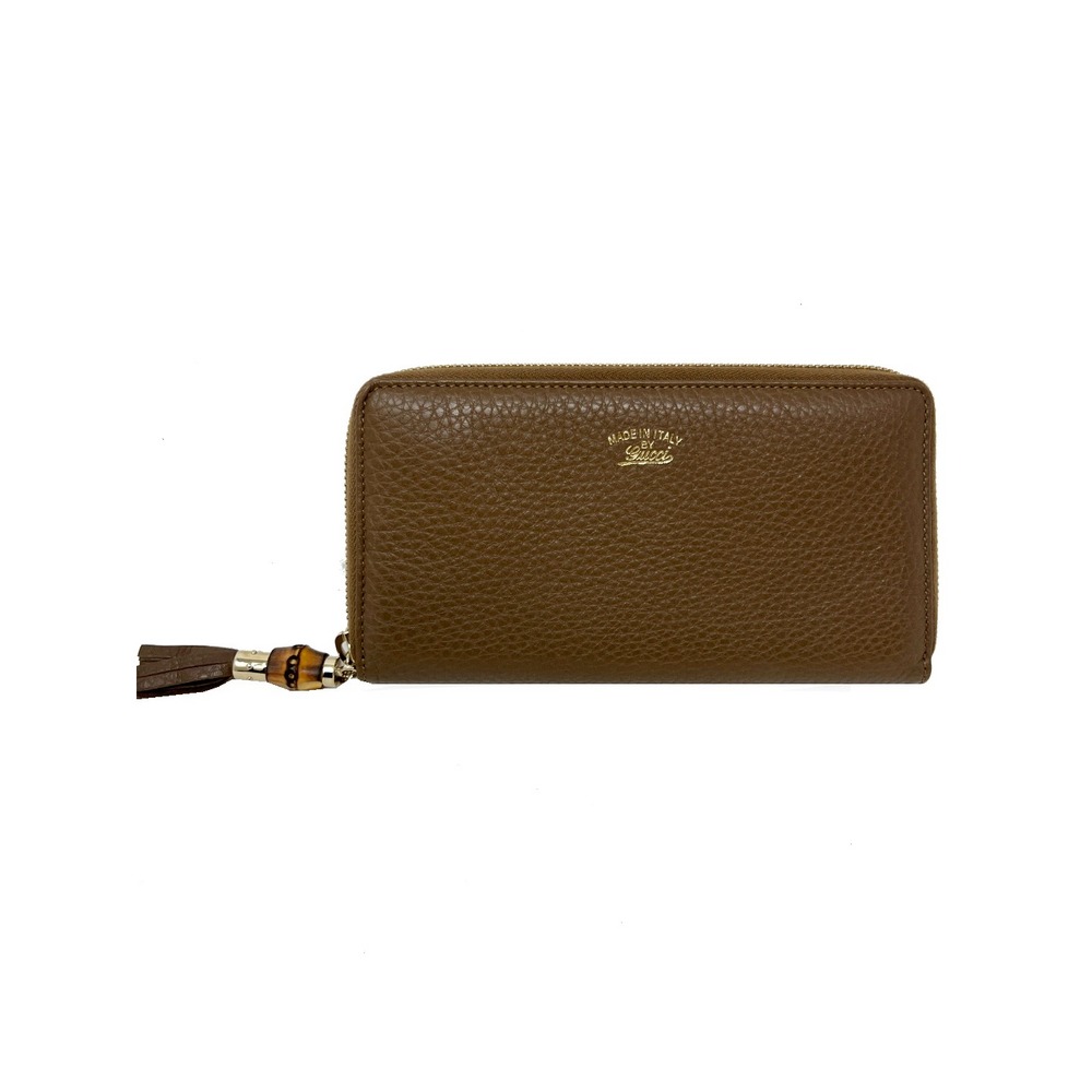 Gucci Brown Leather Zip Around Wallet Bamboo Tassel Large‎